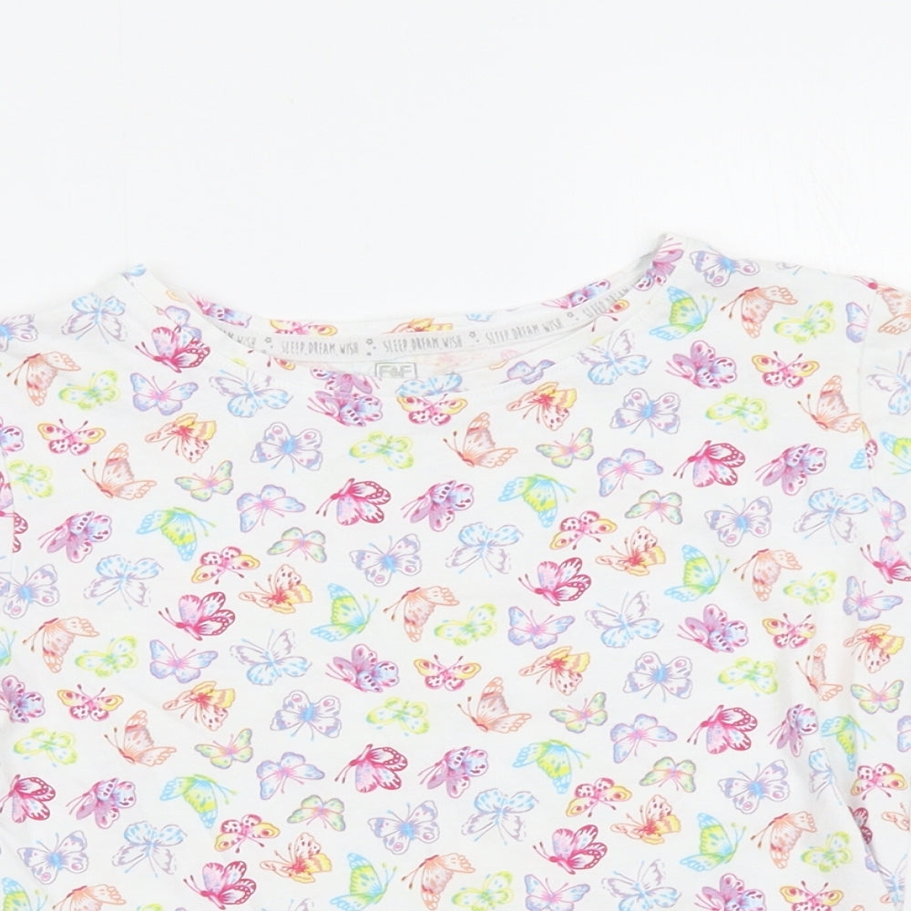 F&F Girls White Geometric  Top Pyjama Top Size 6-7 Years