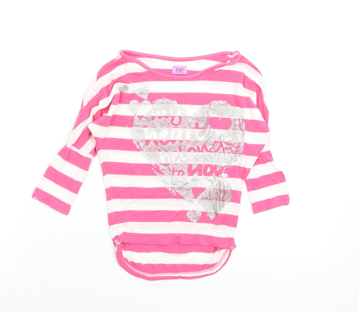 F&F Girls Multicoloured Striped Basic T-Shirt Size 5-6 Years
