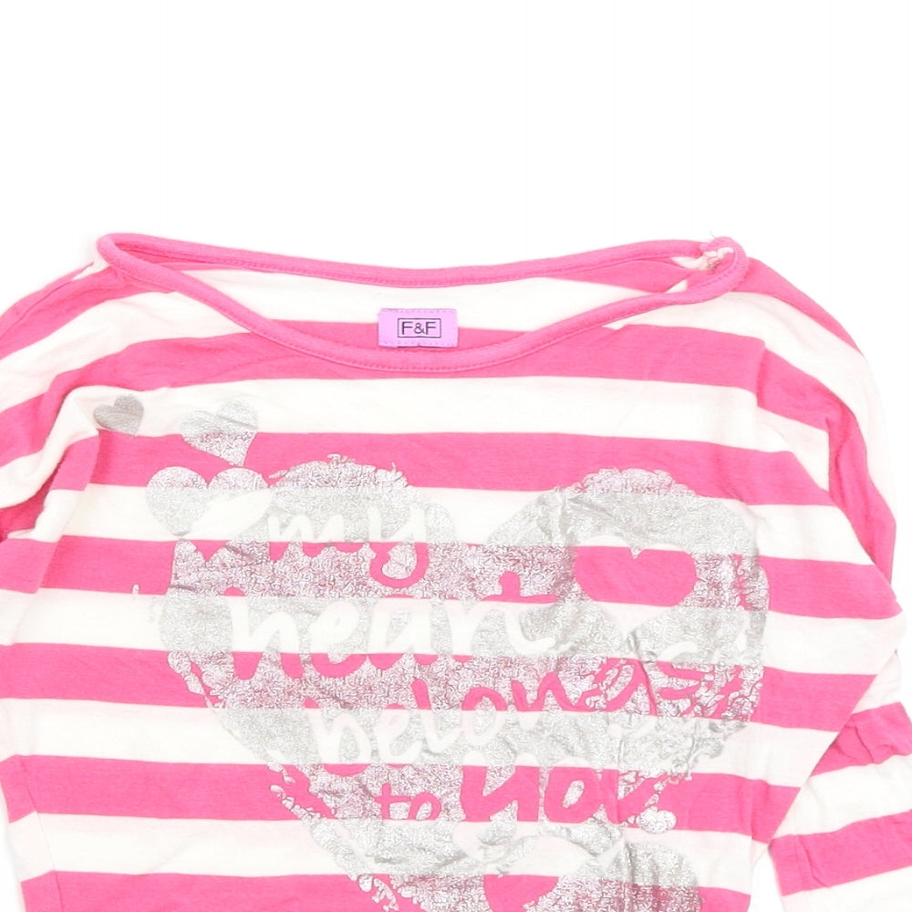 F&F Girls Multicoloured Striped  Basic T-Shirt Size 5-6 Years