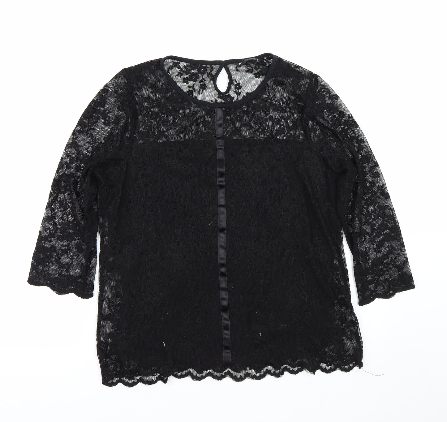 M&Co Womens Black Floral  Basic T-Shirt Size 14