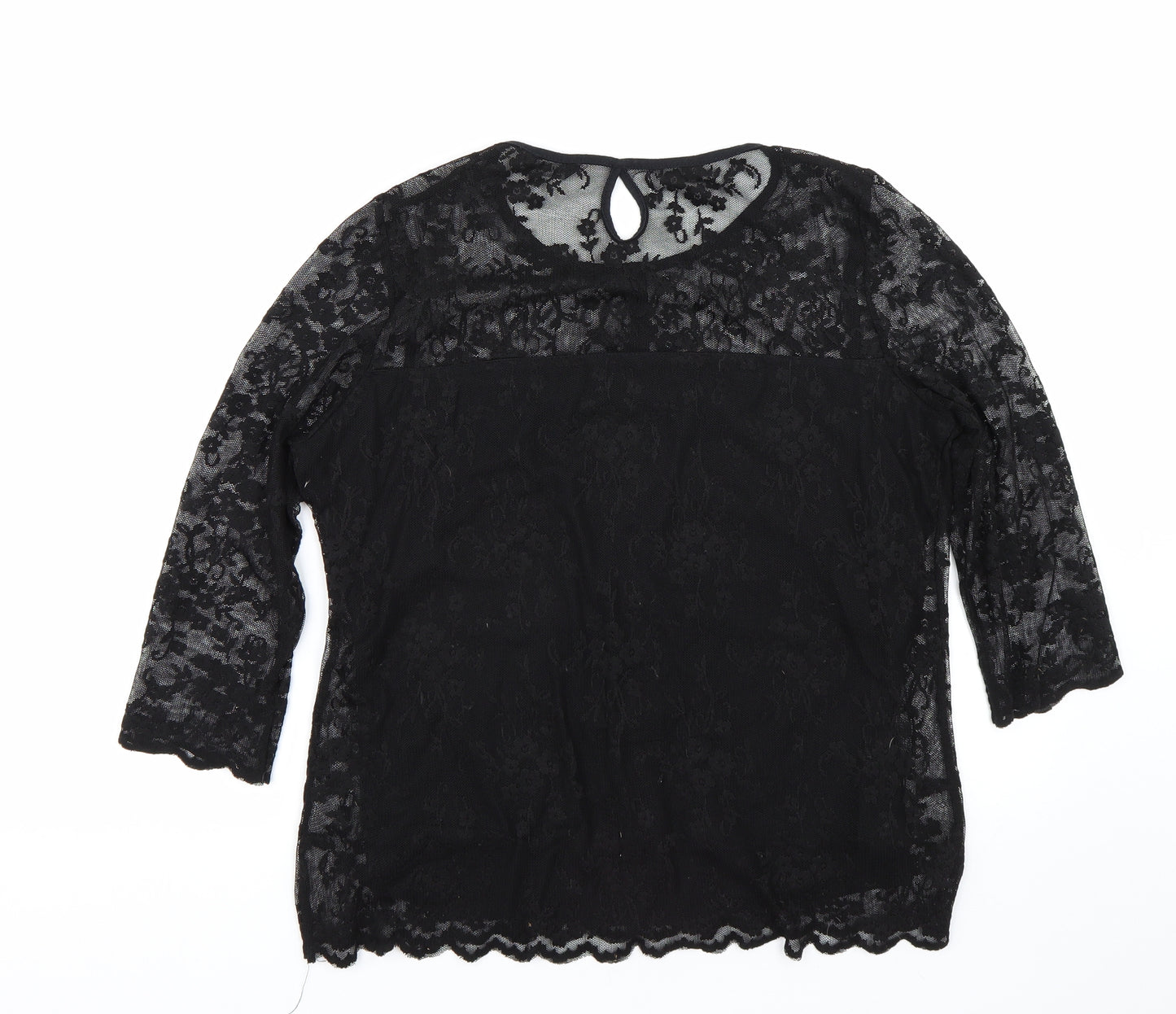 M&Co Womens Black Floral  Basic T-Shirt Size 14