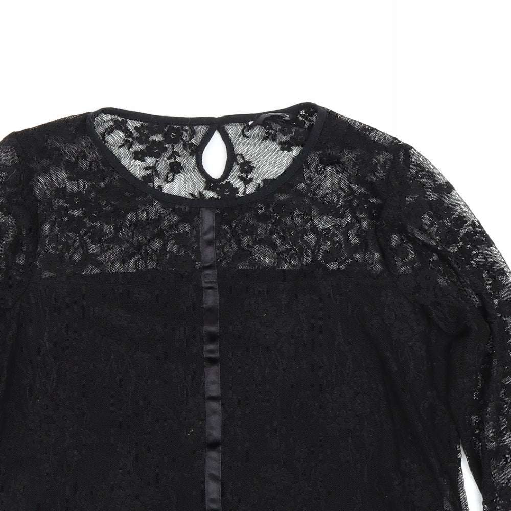 M&Co Womens Black Floral  Basic T-Shirt Size 14