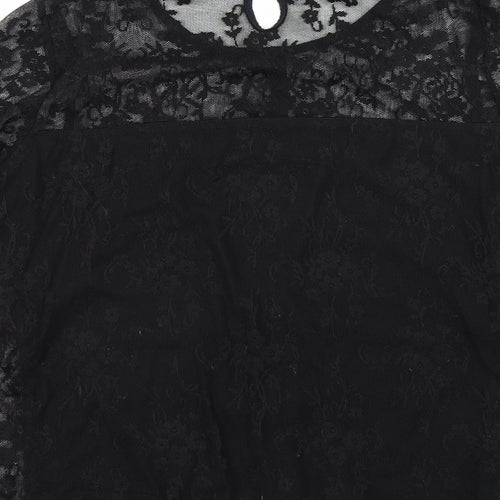 M&Co Womens Black Floral  Basic T-Shirt Size 14