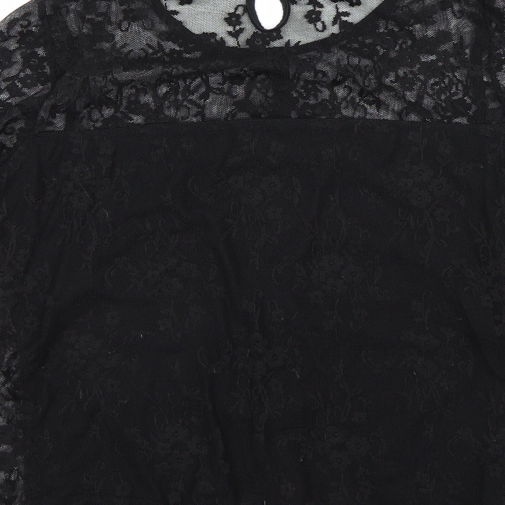 M&Co Womens Black Floral  Basic T-Shirt Size 14