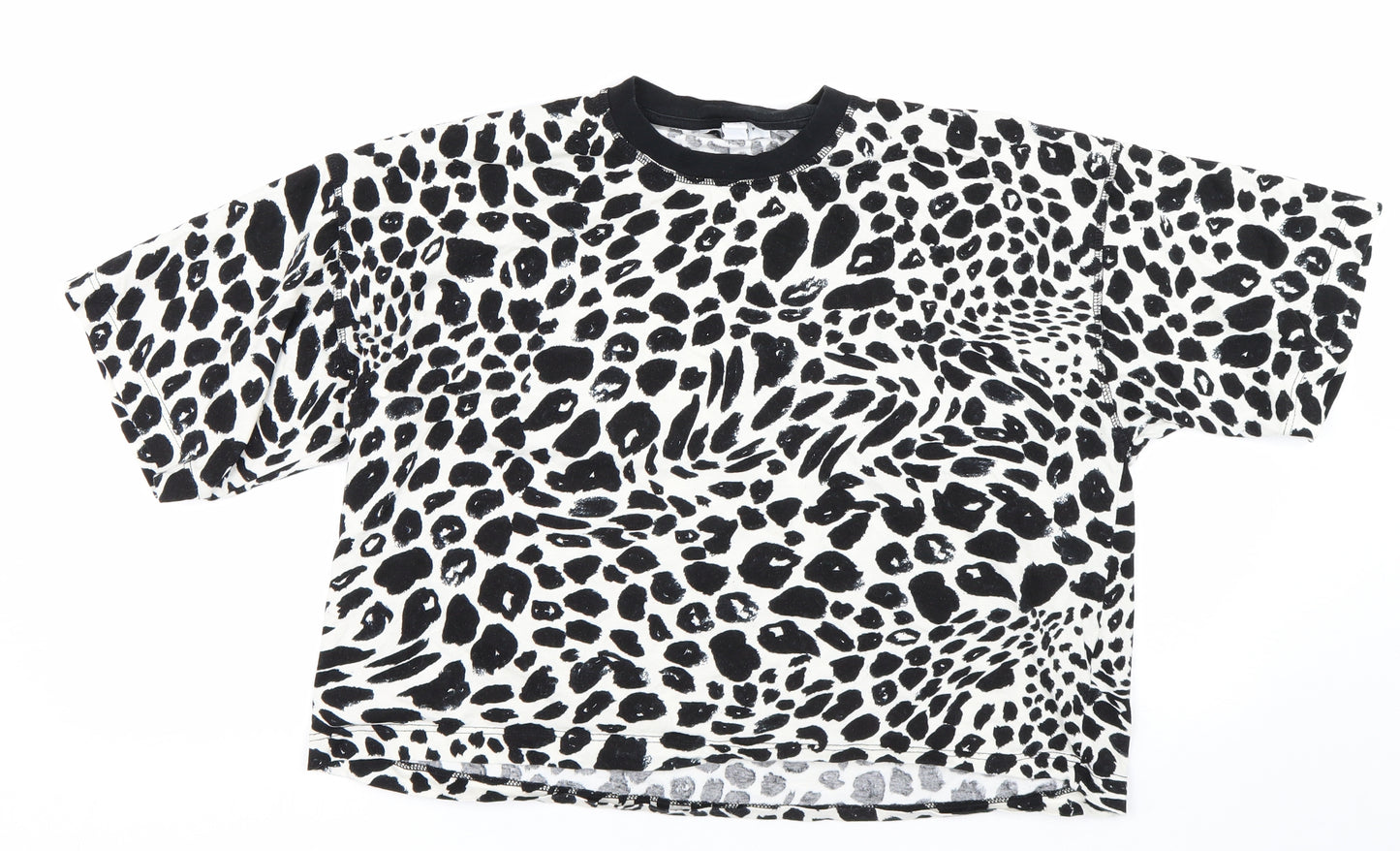 Topshop Womens Black Animal Print  Cropped T-Shirt Size S