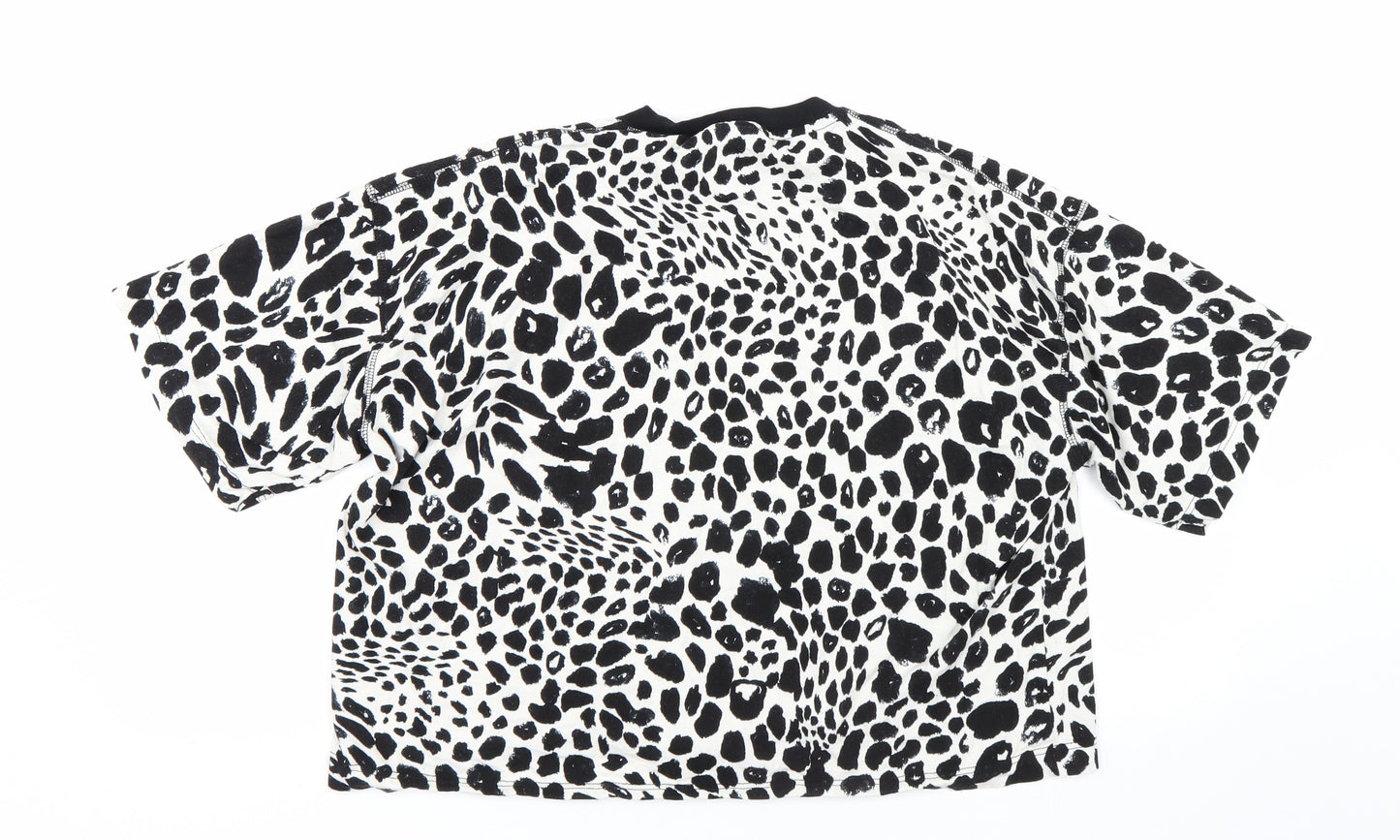Topshop Womens Black Animal Print  Cropped T-Shirt Size S