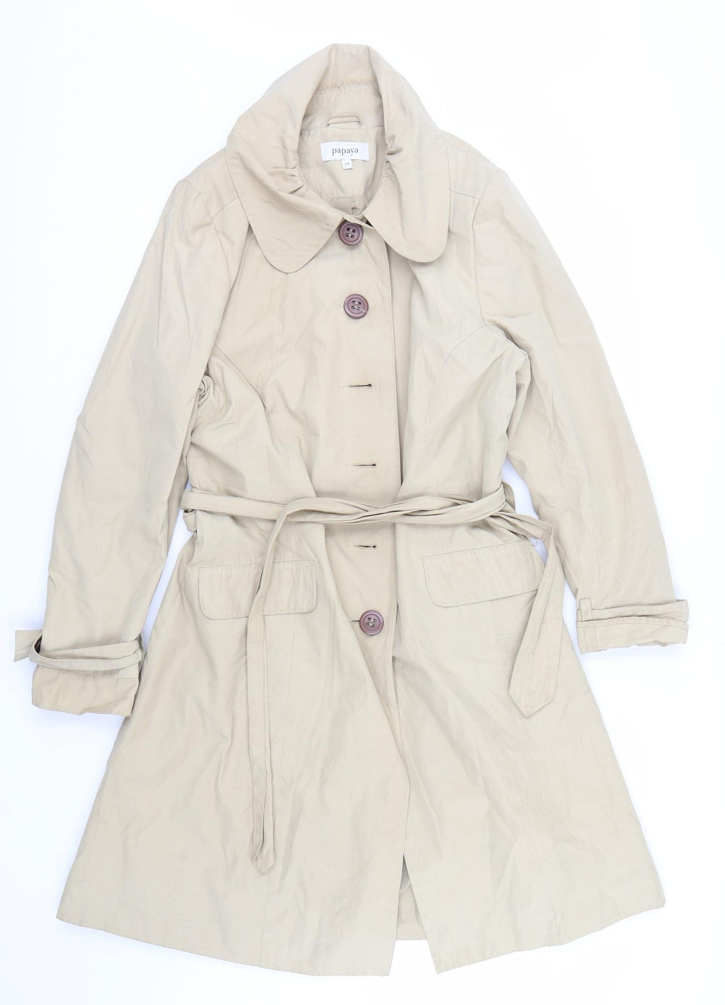 Papaya Womens Beige   Trench Coat Coat Size 14