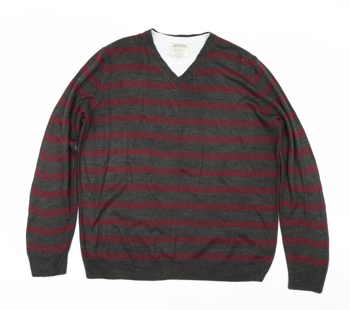 Burton Mens Grey Striped  Pullover Jumper Size XL