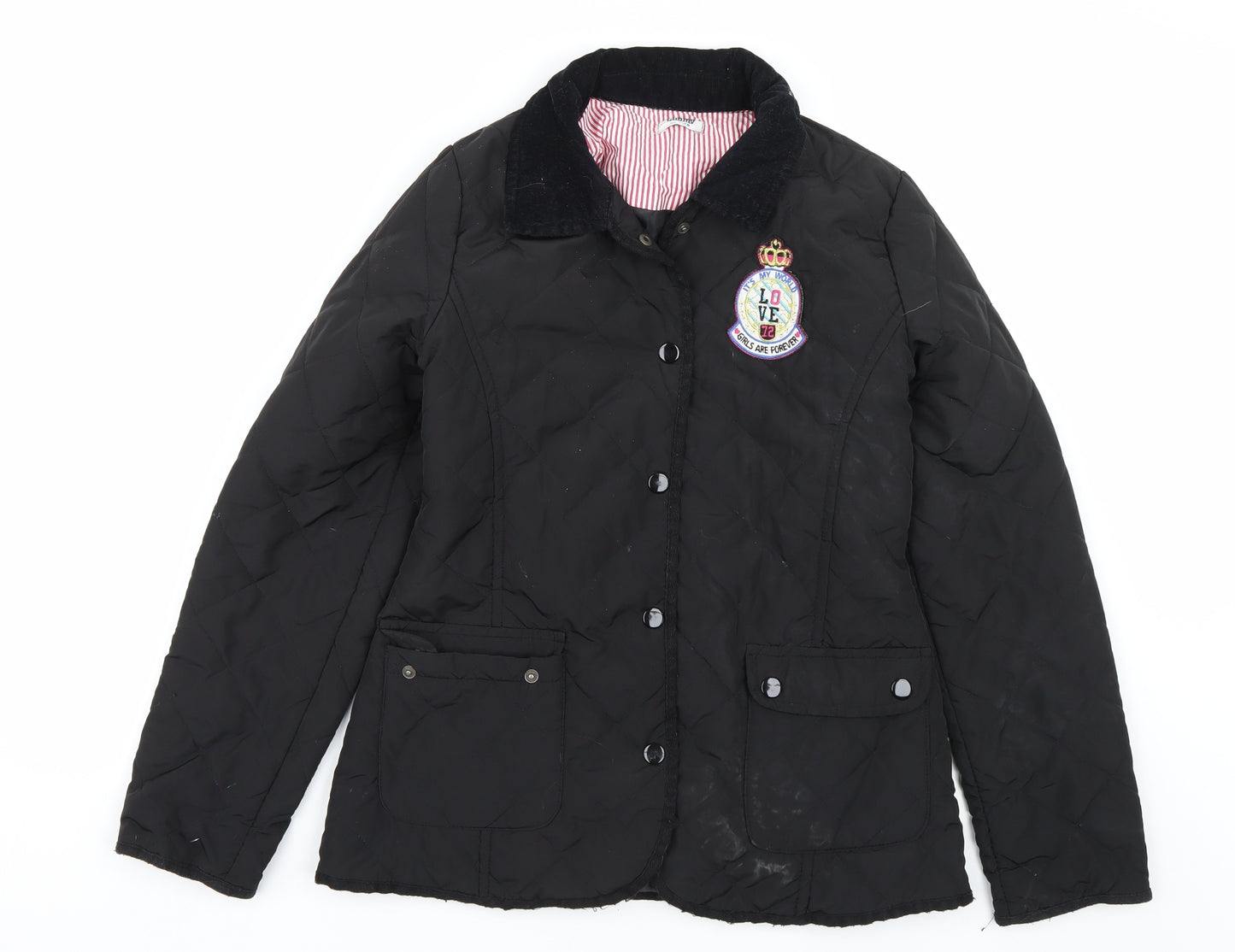 Tammy Girls Black Argyle/Diamond  Quilted Coat Size 14-15 Years