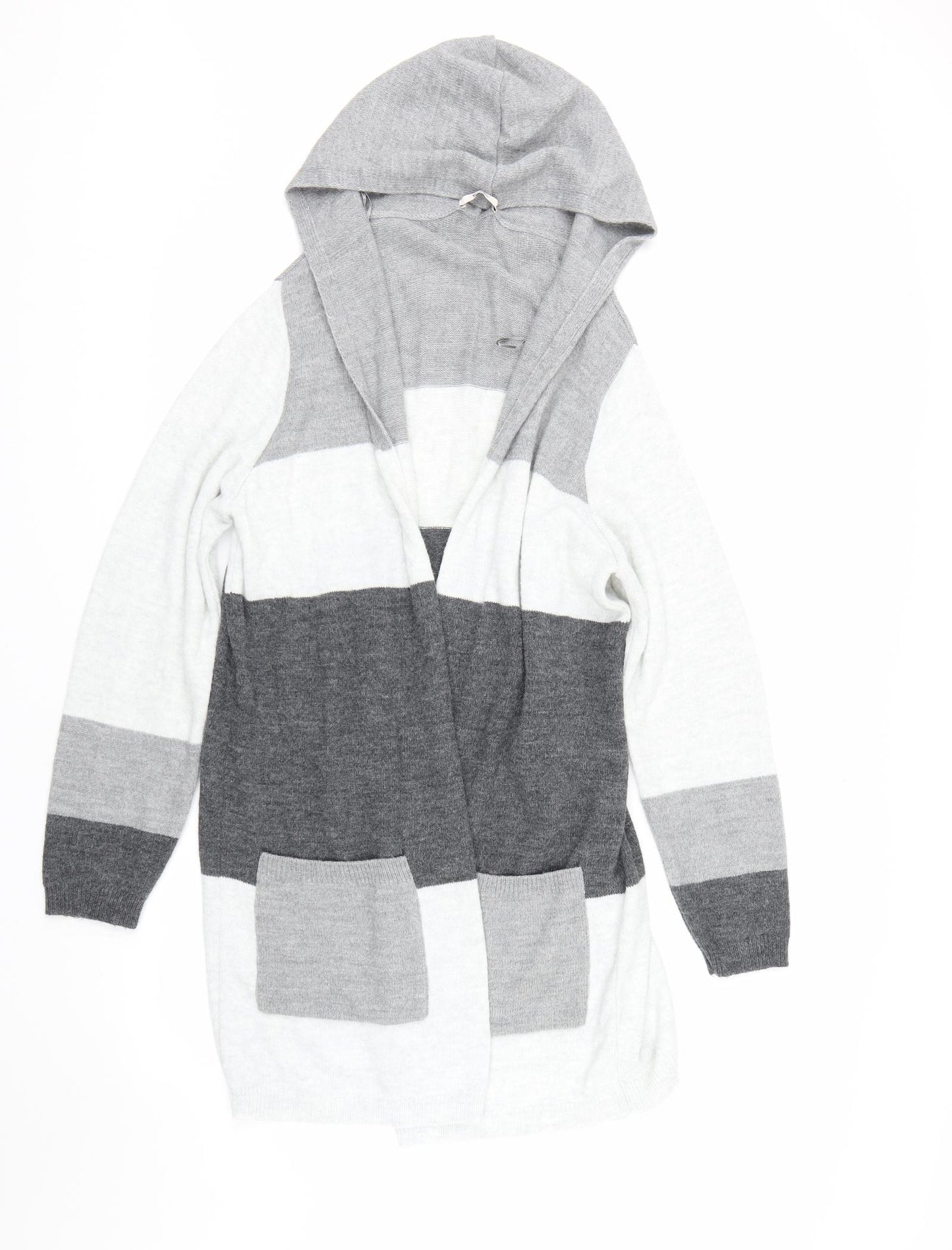 TU Womens Grey Striped  Cardigan Jumper Size 16