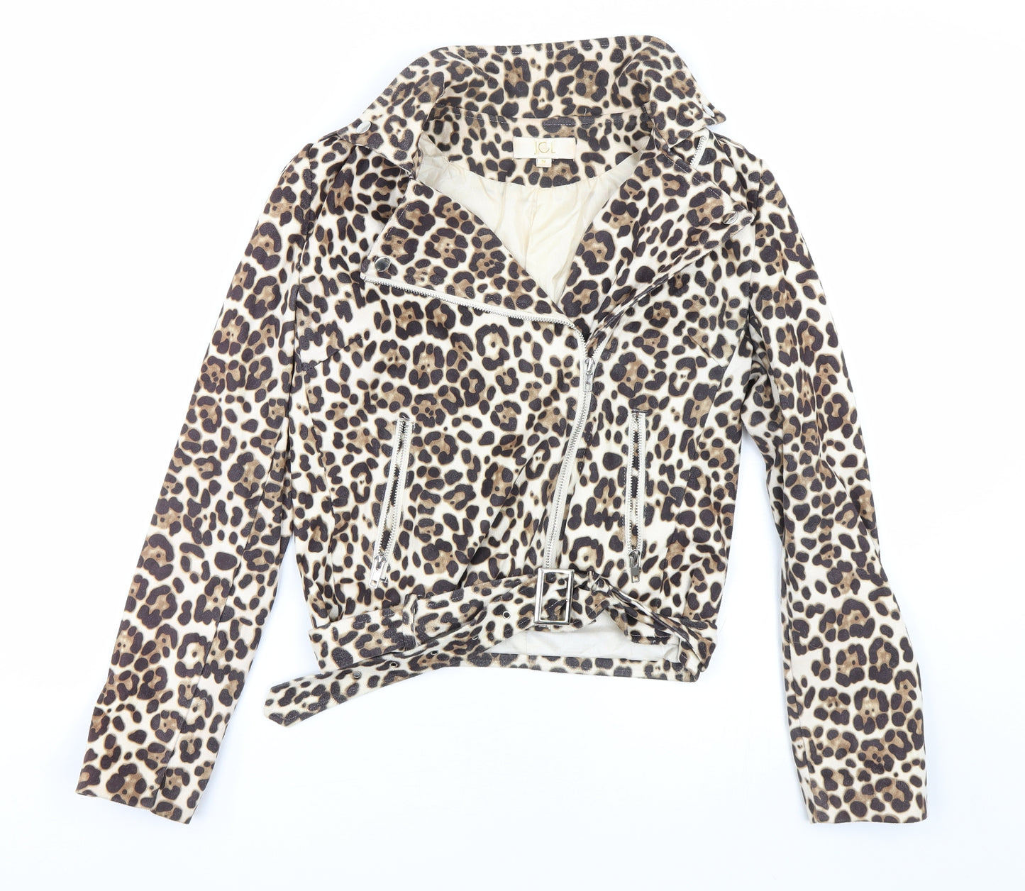 JCL Womens Gold Animal Print  Jacket Coat Size M