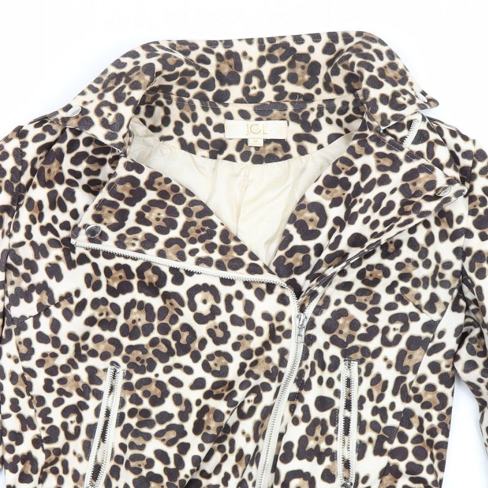 JCL Womens Gold Animal Print  Jacket Coat Size M