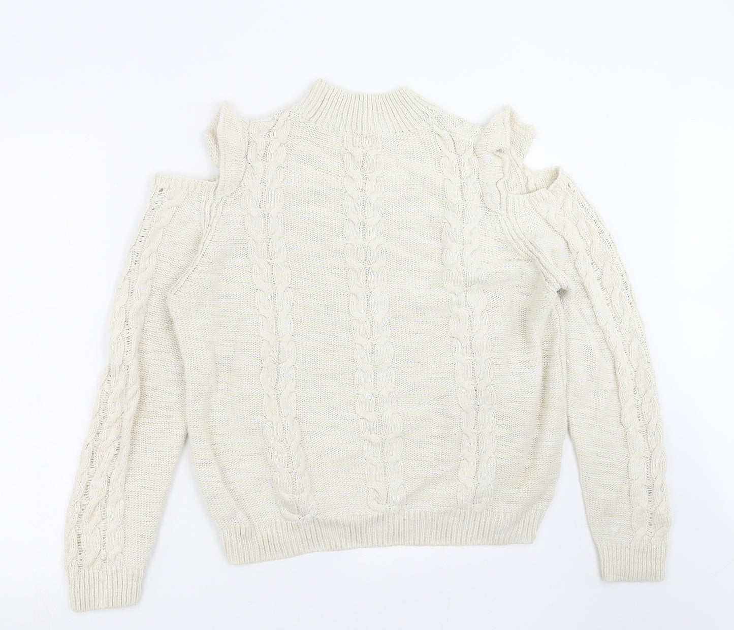 River Island Womens Beige Geometric Knit Pullover Jumper Size 14  - cold Shoulder