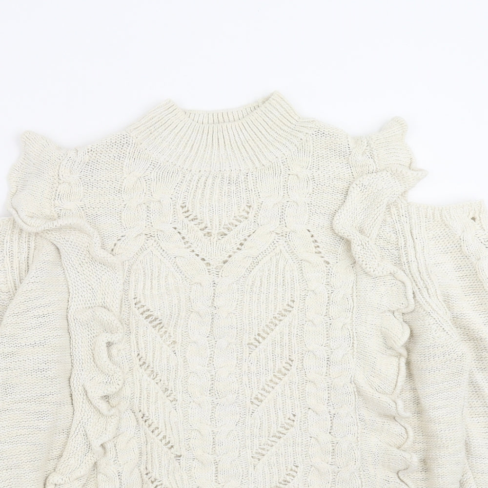 River Island Womens Beige Geometric Knit Pullover Jumper Size 14  - cold Shoulder