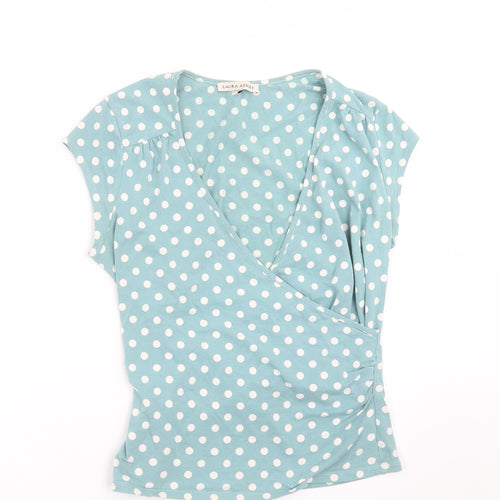 Laura Ashley Womens Green Polka Dot  Basic T-Shirt Size 12