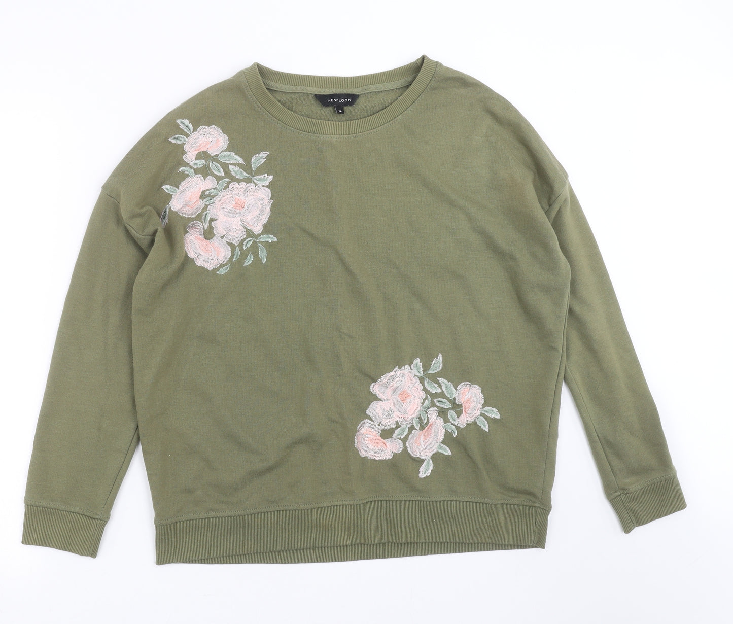 New Look Womens Green Floral  Pullover Sweatshirt Size 12  - Floral embroidery