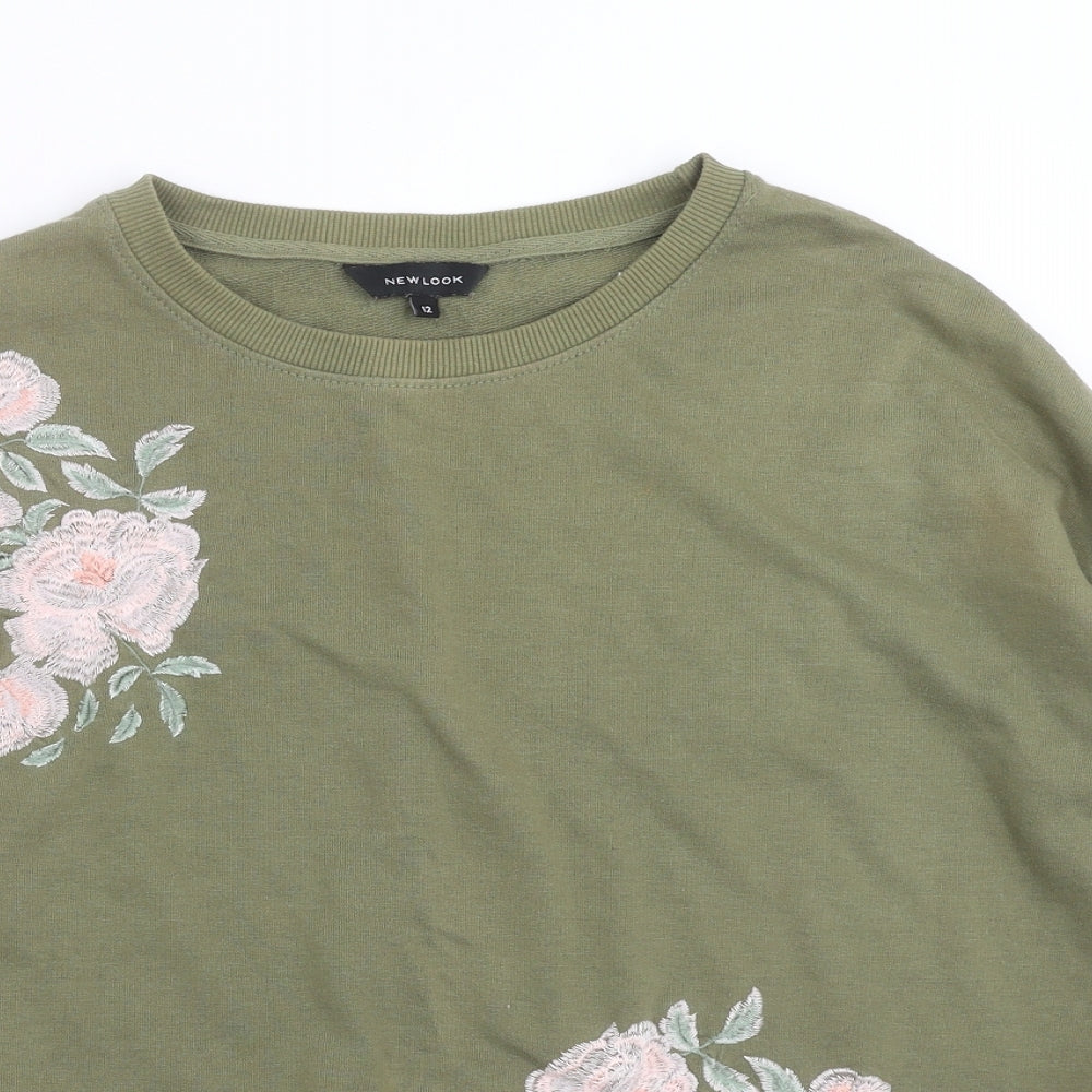 New Look Womens Green Floral  Pullover Sweatshirt Size 12  - Floral embroidery