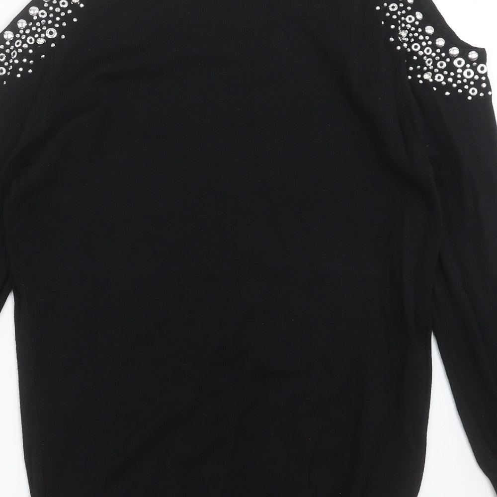 Peacocks Womens Black  Knit Pullover Jumper Size 10  - cold Shoulder
