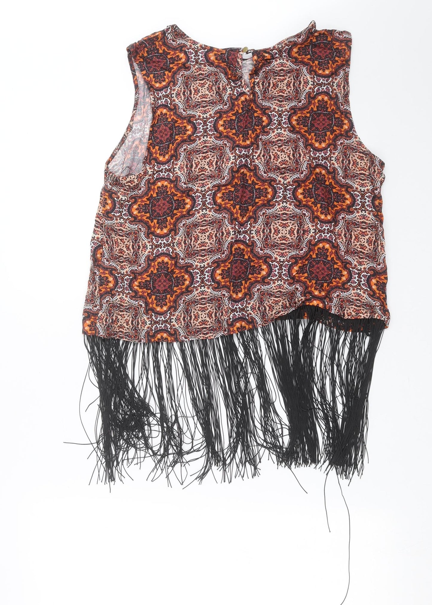 Primark Womens Orange Floral  Basic Blouse Size 16  - fringe detail