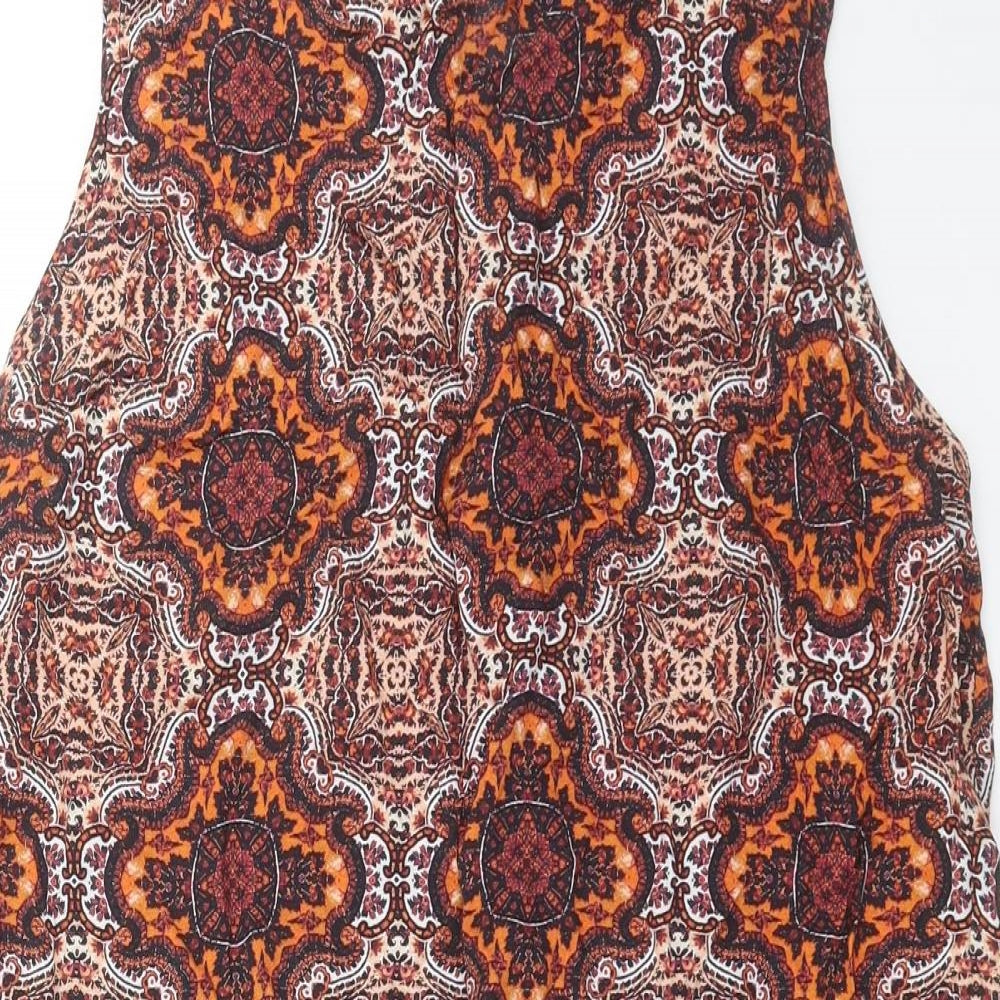 Primark Womens Orange Floral  Basic Blouse Size 16  - fringe detail