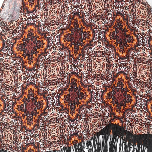 Primark Womens Orange Floral  Basic Blouse Size 16  - fringe detail