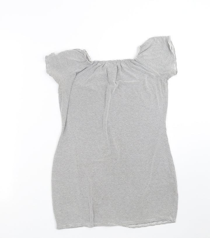 Boohoo Womens Grey Striped  Basic T-Shirt Size 16
