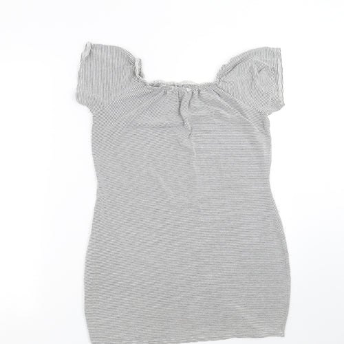 Boohoo Womens Grey Striped  Basic T-Shirt Size 16