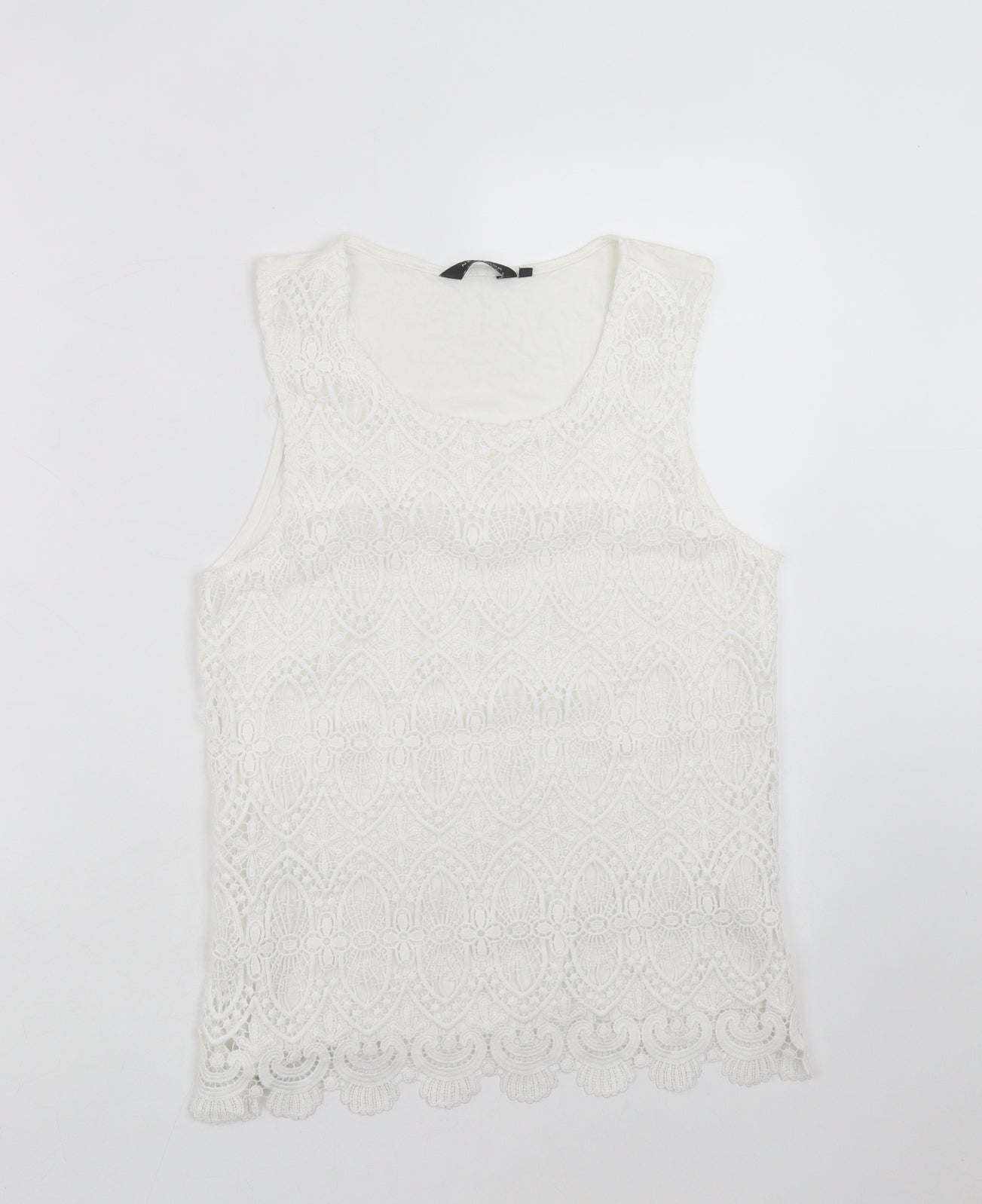 New Look Womens White Floral  Basic Blouse Size 10  - crochet detail