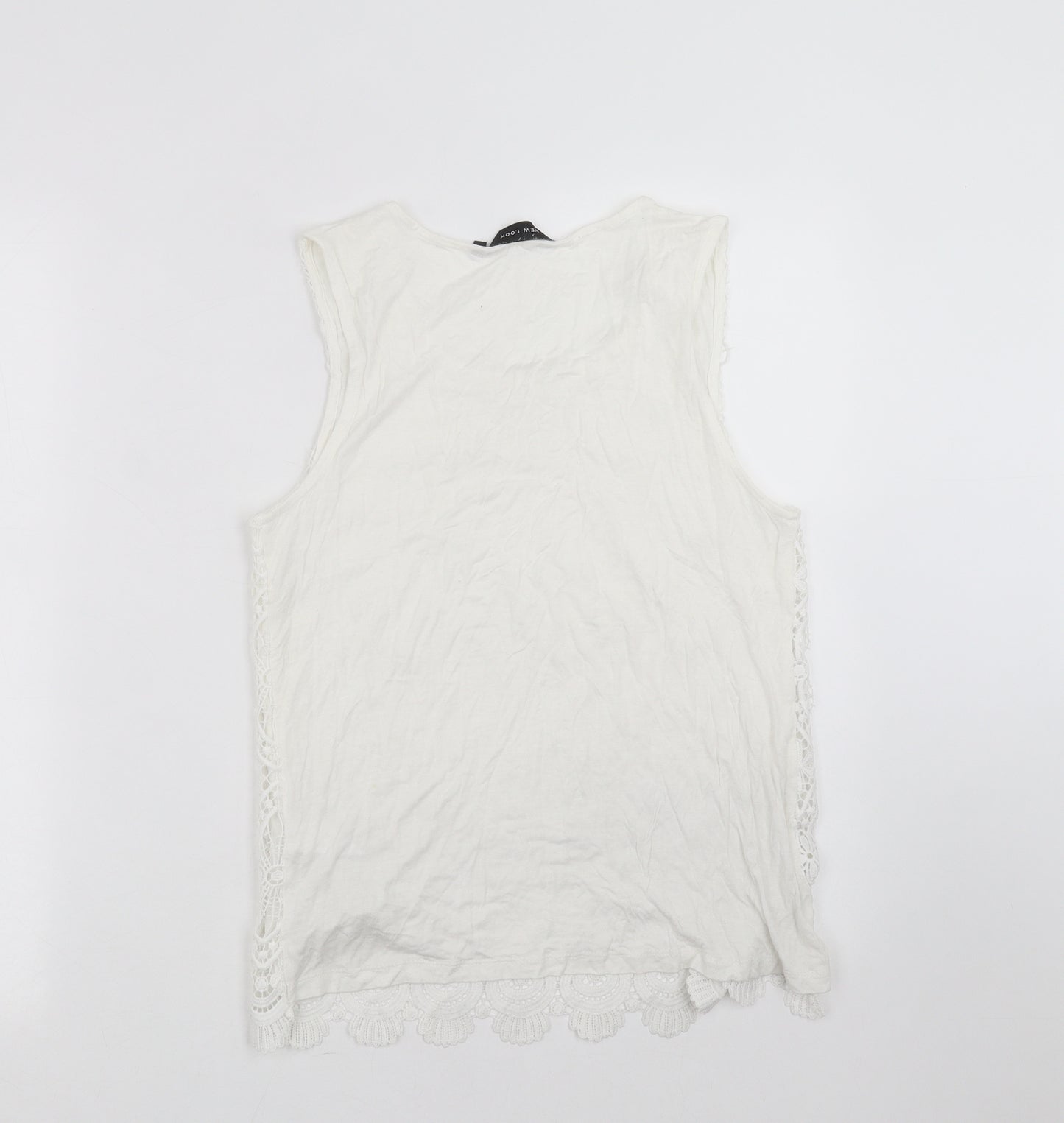 New Look Womens White Floral  Basic Blouse Size 10  - crochet detail
