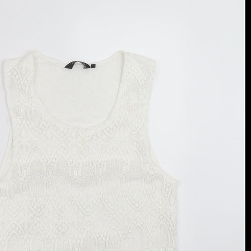 New Look Womens White Floral  Basic Blouse Size 10  - crochet detail