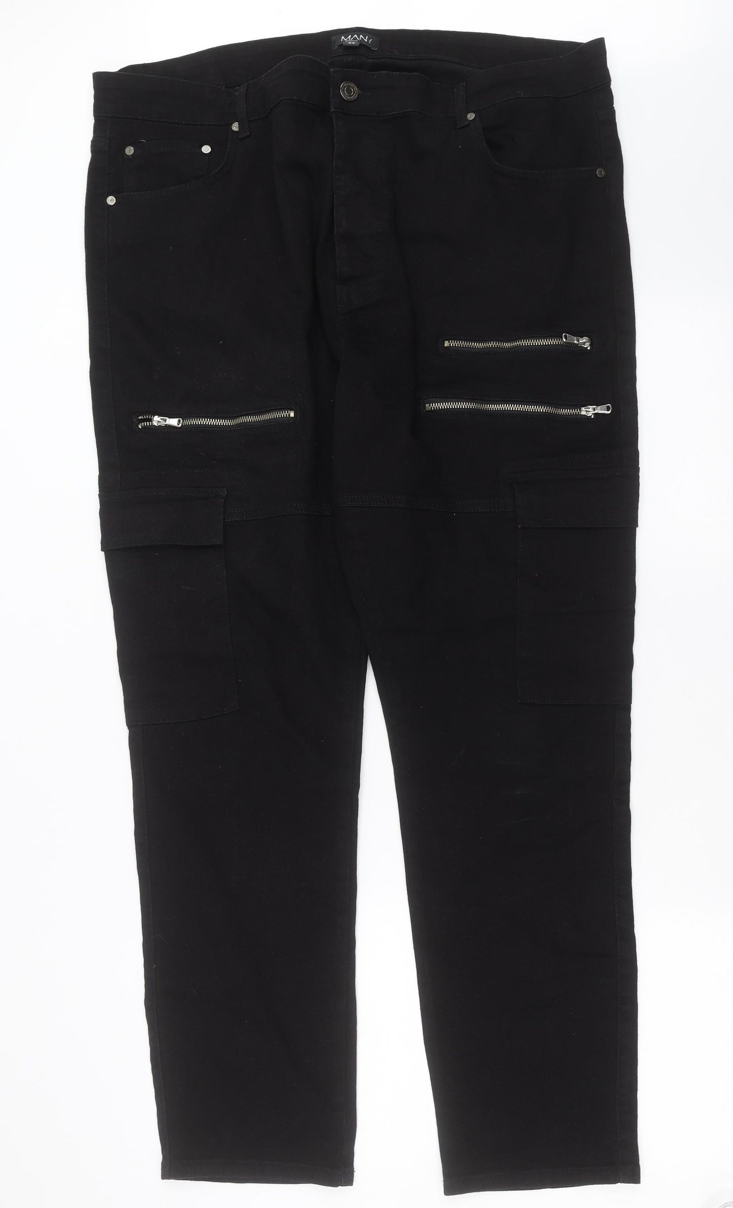 Boohoo MAN Mens Black  Denim Straight Jeans Size 44 in L31 in - Cargo Style