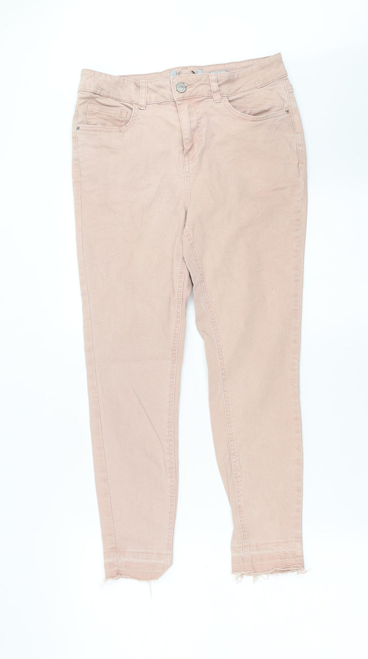 Preworn Womens Pink Denim Skinny Jeans Size 12 L24 in - Distressed hem