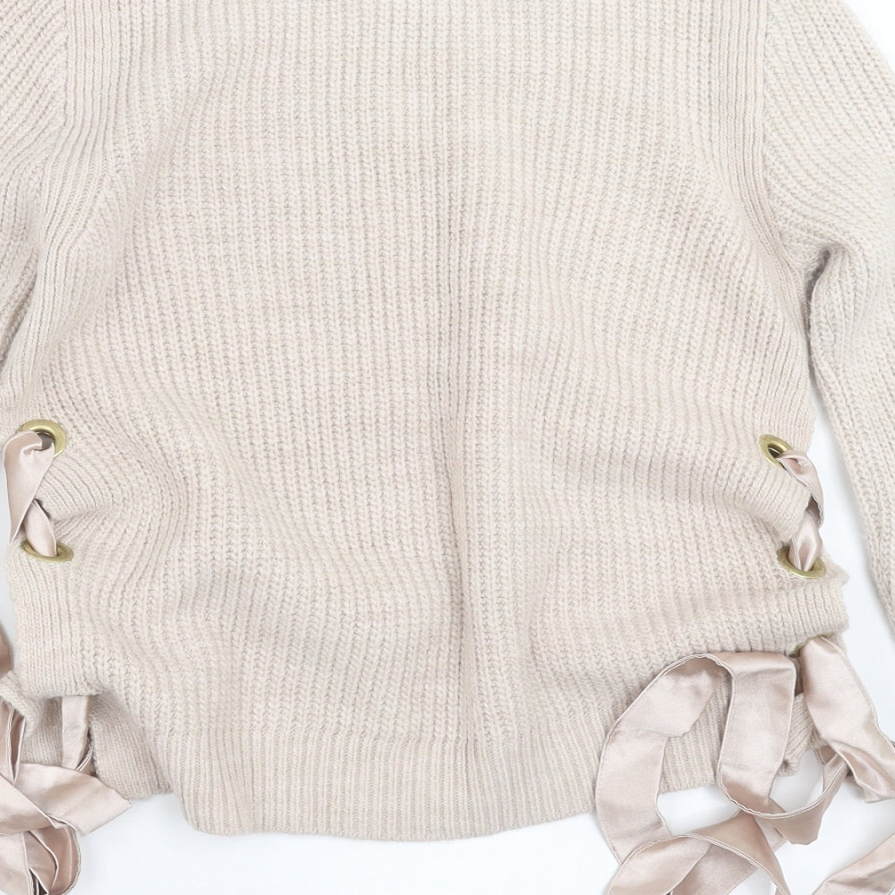 Primark Womens Beige  Knit Pullover Jumper Size S  - Lace up sides