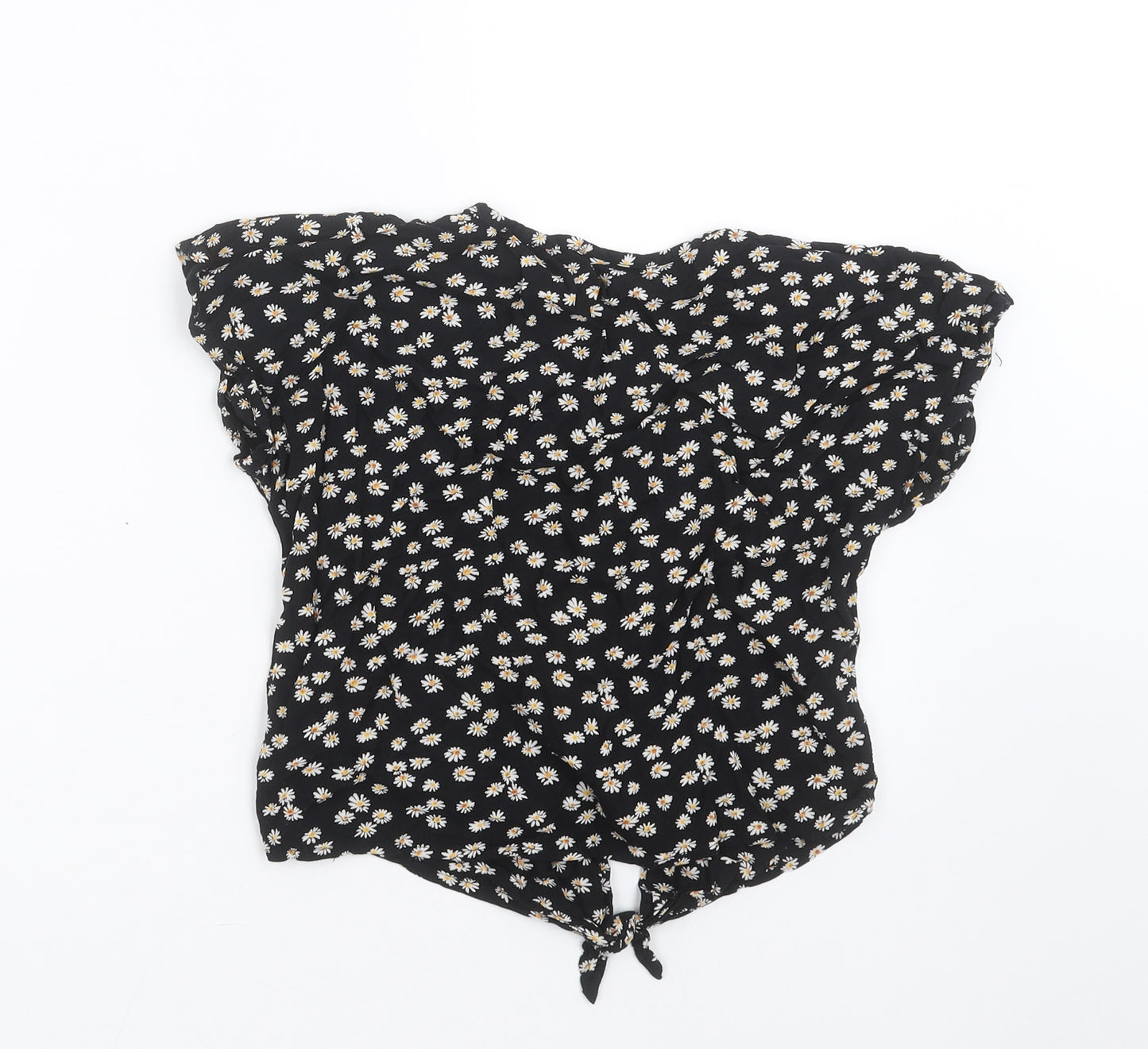NEXT Girls Black Floral  Basic Blouse Size 12 Years  - tie Front Detail
