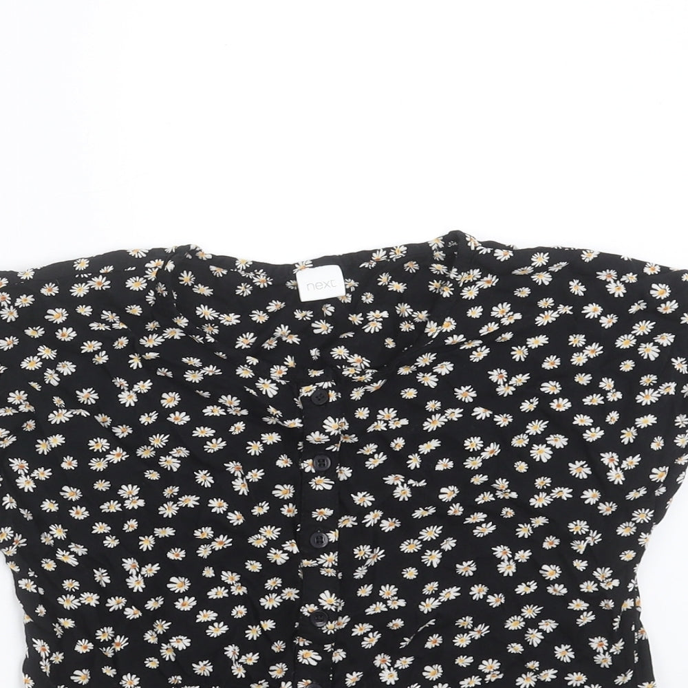 NEXT Girls Black Floral  Basic Blouse Size 12 Years  - tie Front Detail