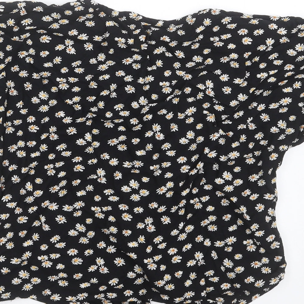 NEXT Girls Black Floral  Basic Blouse Size 12 Years  - tie Front Detail