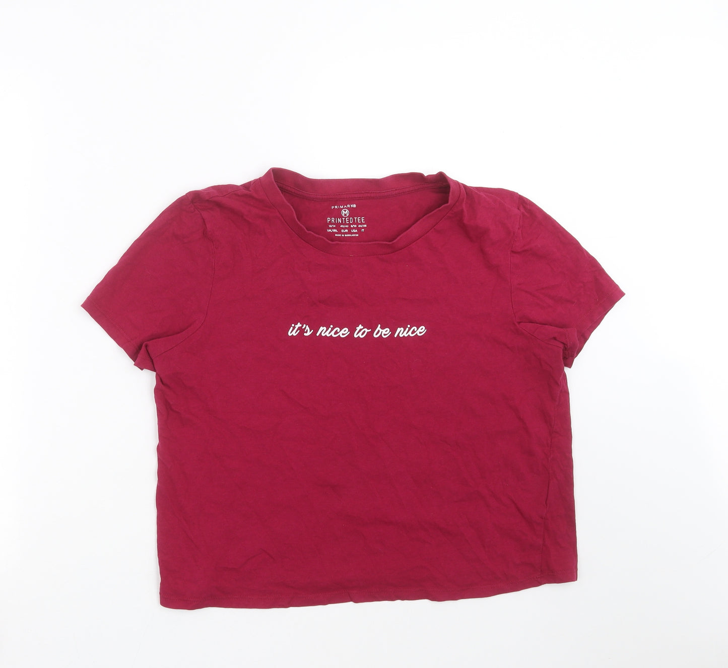 Primark Womens Purple   Cropped T-Shirt Size M  - it's nice to be nice