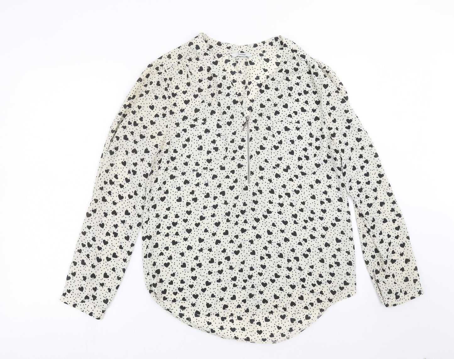 George Womens Beige   Basic Blouse Size 10  - Heart pattern