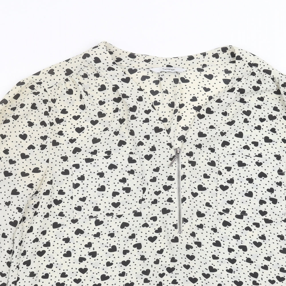 George Womens Beige   Basic Blouse Size 10  - Heart pattern
