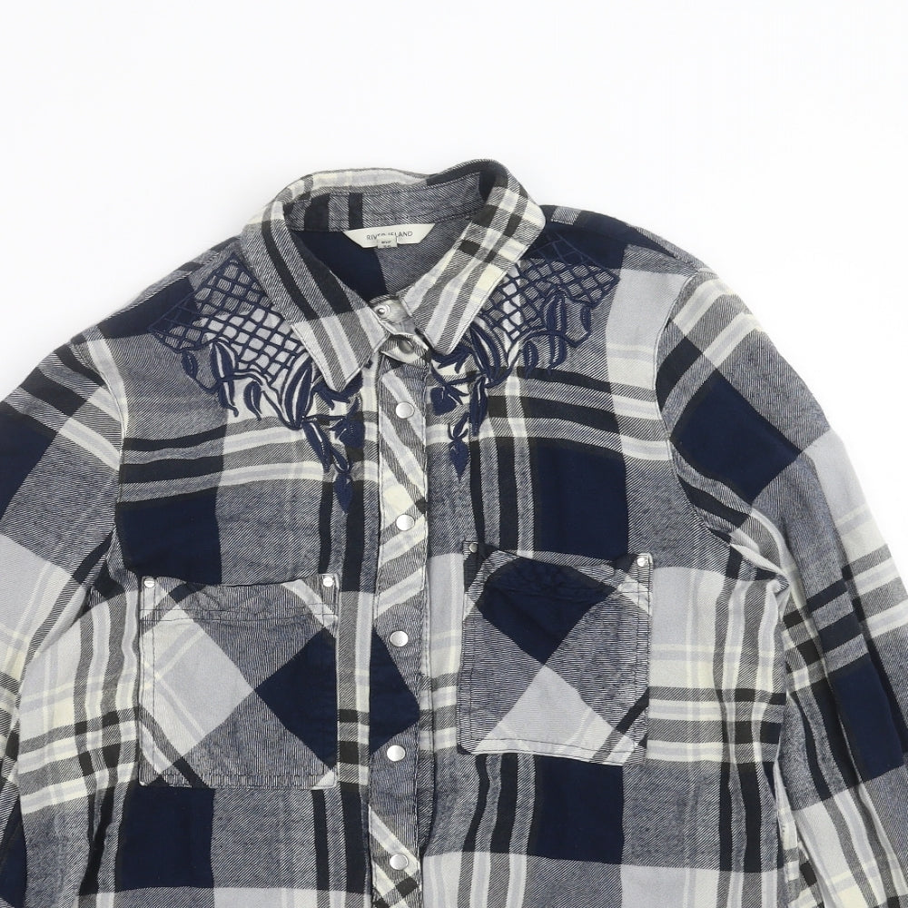 River Island Womens Blue Plaid  Basic Button-Up Size 10