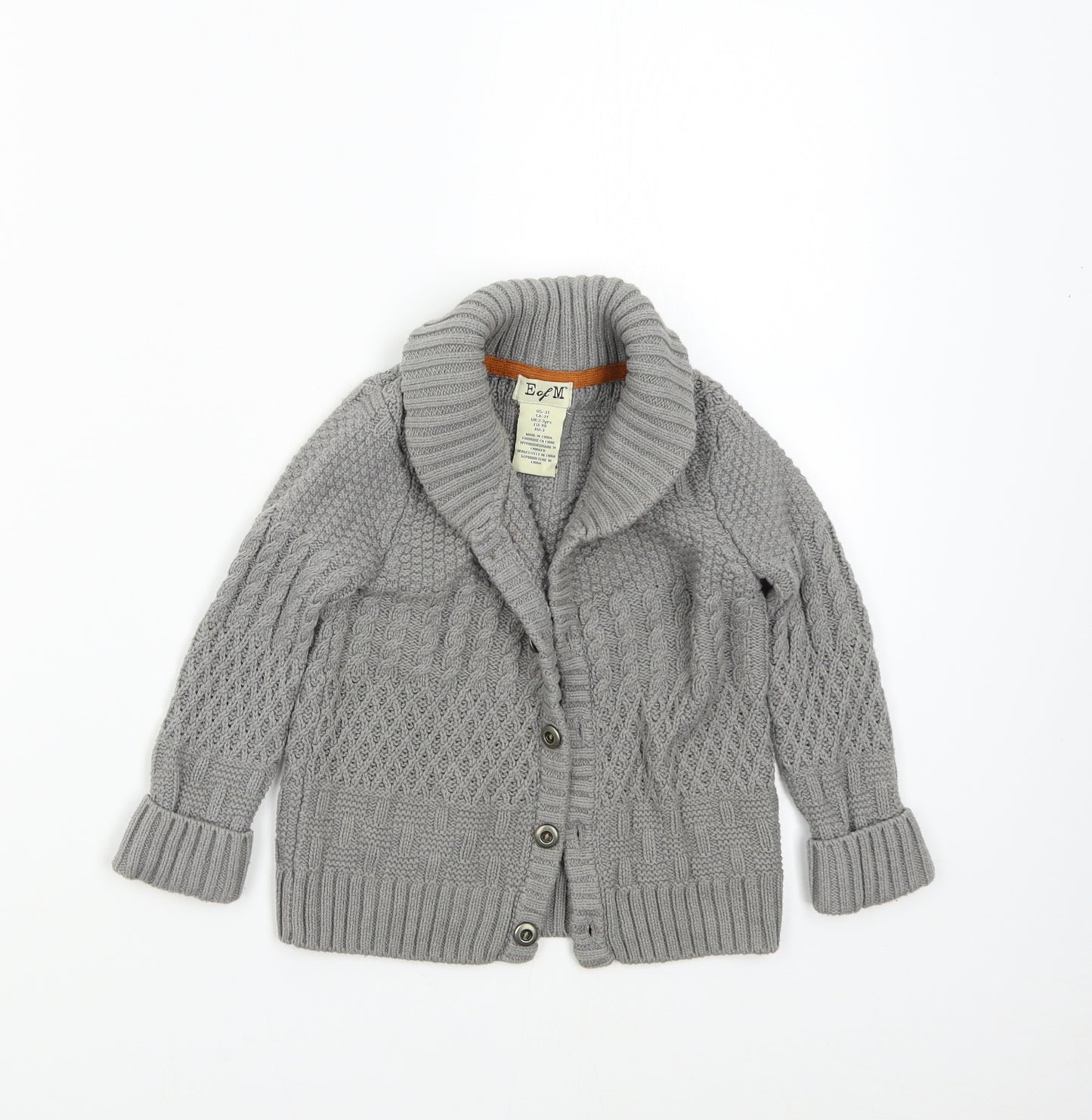 E of M Boys Grey  Knit Cardigan Jumper Size 2-3 Years