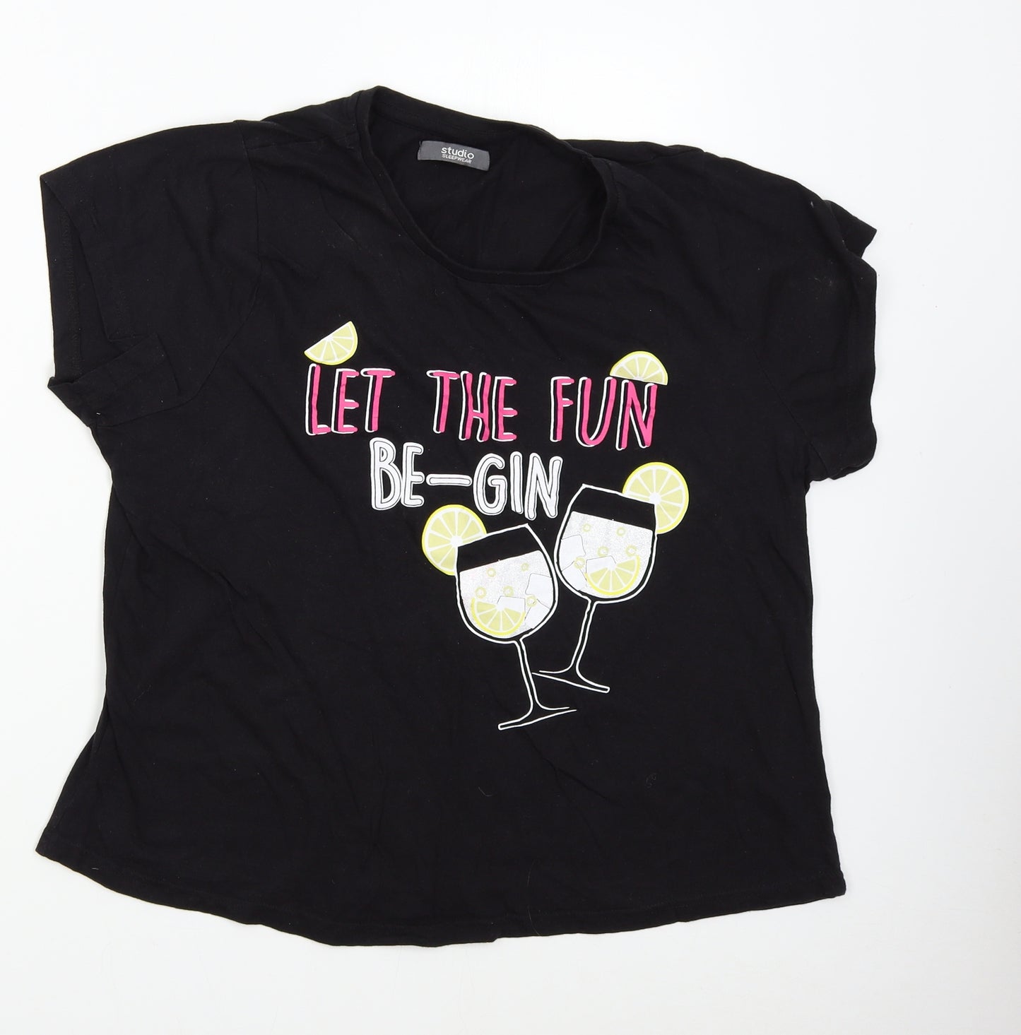 Studio Womens Black Solid  Top Pyjama Top Size L  - Gin