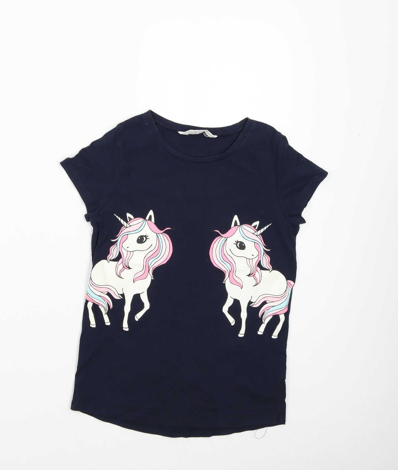 H&M Girls Blue   Basic T-Shirt Size 8-9 Years  - Unicorn