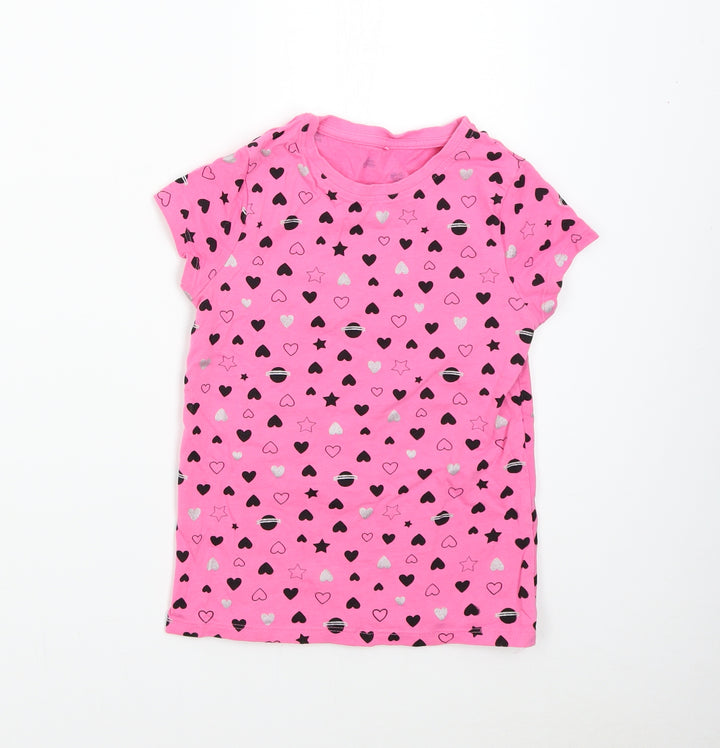 George Girls Pink   Basic T-Shirt Size 8-9 Years  - Hearts