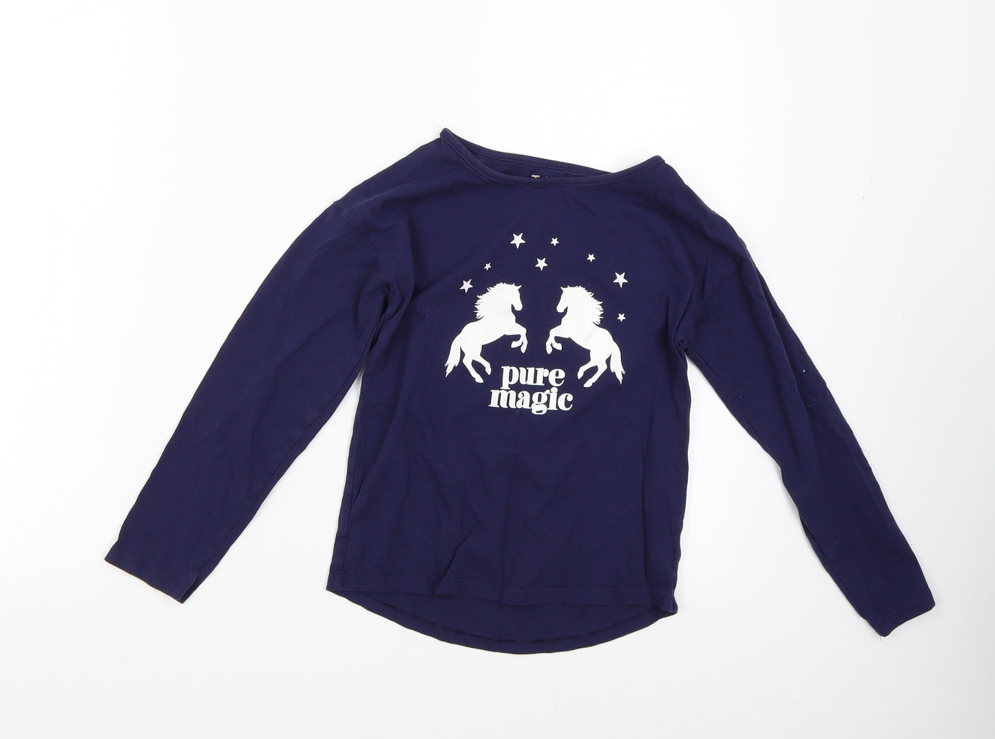 TU Girls Blue   Basic T-Shirt Size 10 Years  - Horses Equestrian Glitter