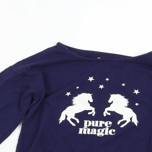 TU Girls Blue   Basic T-Shirt Size 10 Years  - Horses Equestrian Glitter