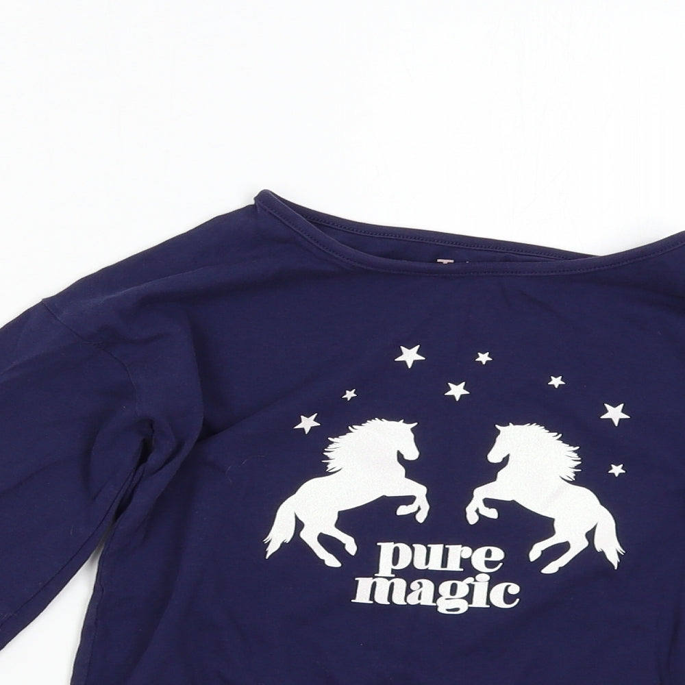 TU Girls Blue   Basic T-Shirt Size 10 Years  - Horses Equestrian Glitter