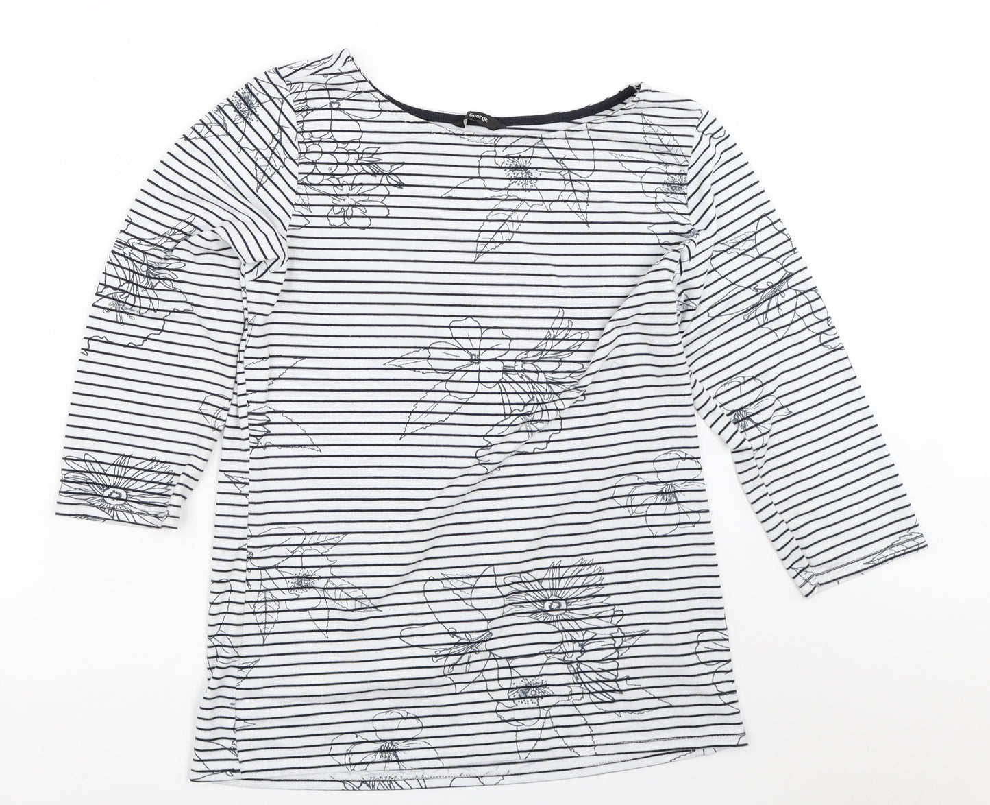 George Womens White Striped  Basic T-Shirt Size 12