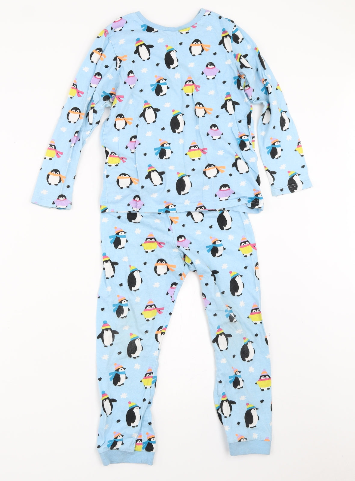 Marks and Spencer Boys Blue Solid   Pyjama Set Size 5-6 Years  - penguin