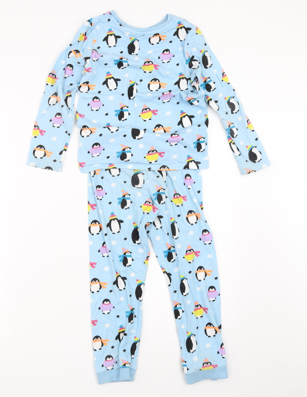 Marks and Spencer Boys Blue Solid   Pyjama Set Size 5-6 Years  - penguin